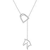 JZMSJF S925 Sterling Silver Lucky Horseshoe Necklace Bee Necklace Y Chain Lariat Horse Stirrup Gift Jewelry for Women Adults