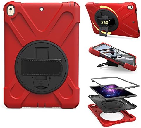 PPSHA iPad Pro 10.5 Case, Heavy Duty Hybrid Shockproof Protection Cover Built With Kickstand and Hand Strap for Apple iPad Pro 10.5 Tablet (2017 Model) (Red)