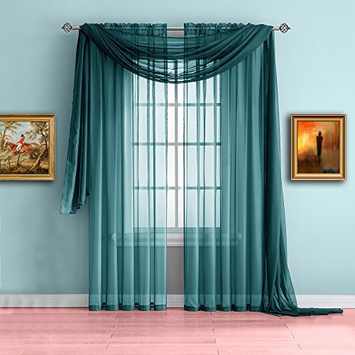 Warm Home Designs Standard Length Green Teal Sheer Window Scarf. Valance Scarves are 56 X 144 Inches In Size. Great As Window Treatments, Bed Canopy Or For Decorative Project. Color: Teal 144