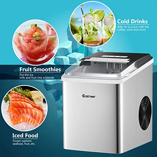 COSTWAY Countertop Ice Maker, Selfcleaning Function, Ice Cubes Ready
