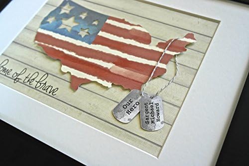 Unique Gift For Veteran, Military, Soldier, Army, Deployment with American Flag and Personalized Paper Dog Tags