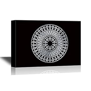 Canvas Wall Art - White Floral Pattern Artwork on Black Background - Gallery Wrap Modern Home Art | Ready to Hang - 12x18 inches