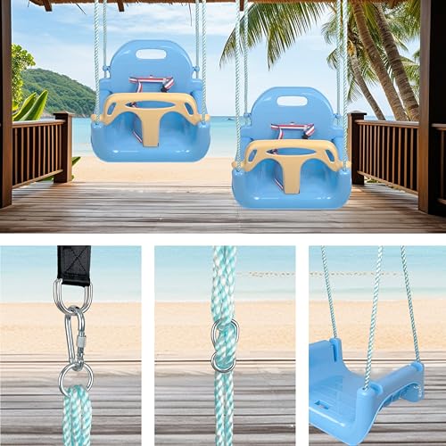 KINSPORY Children's Swing, 3 in 1 Swing, Children's Garden Swing for Indoor and Outdoor (Light Blue)