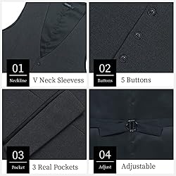 HISDERN Gray Mens Vest Formal Business Suit Vest