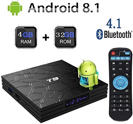 Newest 2018 Android TV Box,T9 Android 8.1 Boxes with 4GB RAM 32GB ROM Quad-Core Cortex-A53 RK3328 Processor 2.4GHz WiFi Supports 4k2k Ultra H.265 Smart Set Top Box