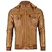 WULFUL Men's Faux Leather Jacket Brown with Removable Hood Vintage Pu Leather Coat,Brown,Medium