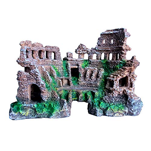 XiR Fish Tank Decorations Aquarium Decor Extra Large Ornaments Betta Fish Reptiles Cave Hiding Roman Arena Ruins 11.4″x5.9″x7.87″