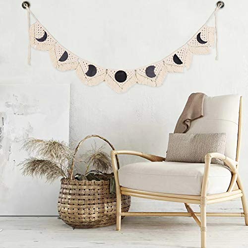 Macrame Moon Phase Wall Hanging, Moon Wall Decor Cotton Tassel Garland