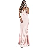 CAZSXIS Satin Bridesmaid Dress for Women Spaghetti Straps Slit Prom Dress Formal Summer Maxi Dress