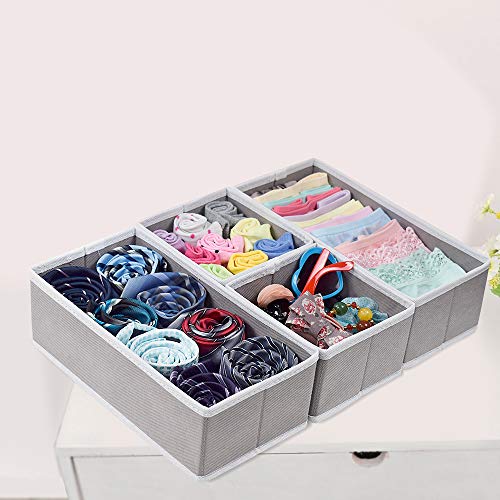 homyfort Cloth Dresser Drawer Organizers,Foldable Closet Storage Bins Cubes Dividers for Clothes,Underwear,Lingerie,Bras,Ties,Socks Set of 6 Light Grey