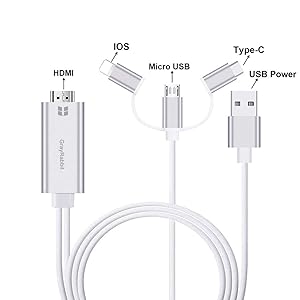 3 in 1 HDMI Cable Adapter,GrayRabbit 1080P USB/Type-C to HDMI Adapter Mirror Mobile Phone Screen to TV/Projector/Monitor Compatible with S8/9 Note 8/9 and More Android Devices (Silver)