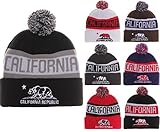 American Cities California Republic Cuff Beanie Cable Knit Pom Pom Hat Cap