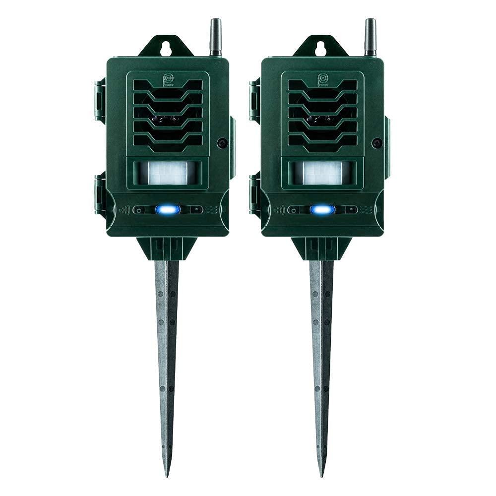 Pestbye® Ultrasonic Smart Link Cat Repellent System - Battery Powered Motion Activated & Waterproof - The Ultimate in Cat Repellers with Ground Stake - Set of 2