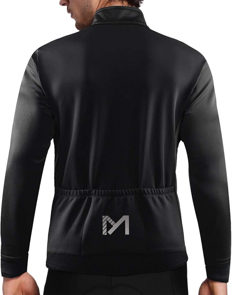 Men’s Winter Thermal Cycling Jackets, Windproof Breathable Fleece Bike Jerseys, Bicycle Softshell Shirt Long Sleeves Coat (Black, chest 44.09", Large): Clothing