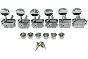 Wilkinson Deluxe 6 Inline Vintage Guitar Tuners with Split Post Guitar Tuning Keys Peg Machine Heads for Strat/Tele Guitars Chrome