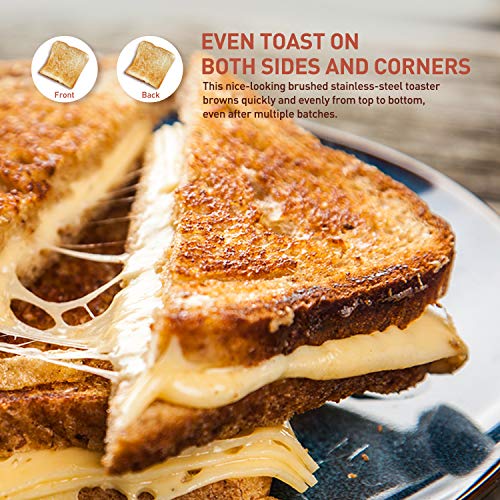 Toaster 2 Slice Best Rated Prime, NOVETE Retro Style Brushed Stainless Steel Toaster, 1.5'' Extra-Wide Slot, 7 Shade Settings, Defrost/Reheat/Cancel Functions, Compact Bread Toaster for Breads/Bageles, 750W - Thumbnail 2