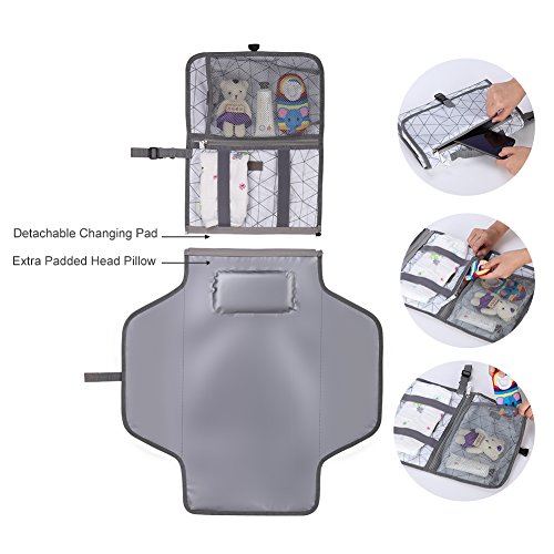 GHB Baby Diaper Changing Clutch for Baby Infants and Toddlers Portable Changing Pad Waterproof Padded Mat with Zippered Pockets