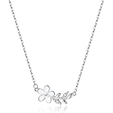 Reffeer Solid 925 Sterling Silver Daisy Flower Chain Necklace for Women Teen Girls CZ Leaf Pendant Necklace Choker