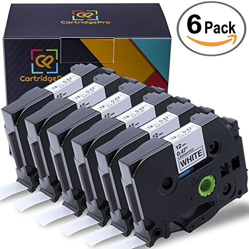 CartridgePro 6-Pack TZe231 Label Tape 12mm x 8m Black on White Standard Laminated Labels Replacement for Brother P-Touch Label Maker TZe-231, PT-H110, PT-D210, PT-D400AD, PT-D600 (1/2" x 26.2ft)