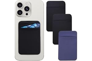 HAQuake 3 Pack Cell Phone Card Holder Pocket for Back of Phone - Stretchy Stick-On Wallet Credit Card ID Case Pouch Sleeve with Sticker and Flap for iPhone and Samsung Galaxy - 2 Black + 1 Navy Blue