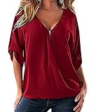 Women Tee Shirt Plus Size Summer Chiffon Tops Winered Blouses 3XL