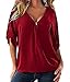 Women Tee Shirt Plus Size Summer Chiffon Tops Winered Blouses 3XL