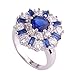 Psiroy 925 Sterling Silver Created Blue Sapphire Filled Cluster Flower Statement Ring Size 7