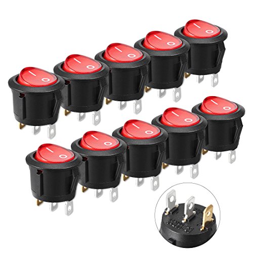 uxcell 10pcs Red Light Illumination ON-OFF SPST Round Rocker Switch 6A/250V 10A/125V AC