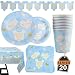 82 Piece Baby Boy Shower Party Supplies Set Including Plates, Cups, Table Napkins, Tablecloth and Banner, Serves 20