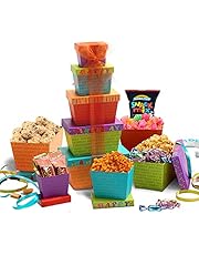 Broadway Basketeers Birthday Celebration Gift Tower, Snack Box, Candy, Toffees, Chocolates, Cookies, and Popcorn, Kosher Certified Birthday Gifts