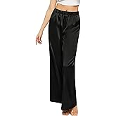 SWOMOG Women's Silk Satin Pajama Pants Longs Silky Sleep Pants Loungewear Trousers Elastic Waist Lounge Pj Bottoms