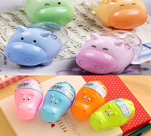 Set of 4 Cute Kawaii Novelty Funny Animal Pig and Hippo Shape Pencil Sharpeners For Kids School,Two Hole