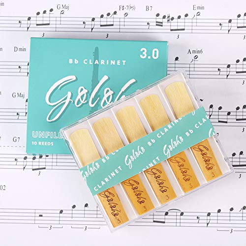GOLOHO Bb Clarinet Reeds, Strength 3.0, Unfiled Cut, Box of 10