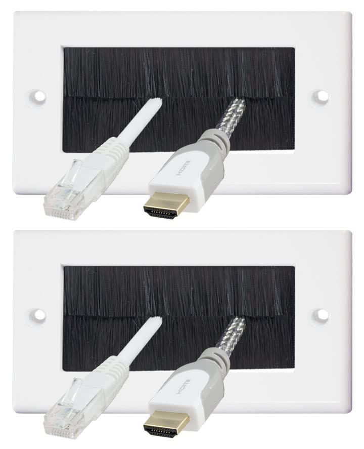 Auline Black Brush White Surround Double Twin 2 Gang Wall Outlet Cable Entry Plate Tidy Mount Face Plate Wall Plate (2)