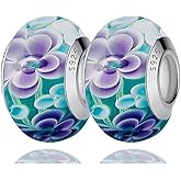2pcs Handmade Authentic 925 Sterling Silver Murano Glass Charms for Pandora Bracelets, Murano Flowers Charms, Jewelry Gifts for Women,Gifts for Mothers on Mother's Day