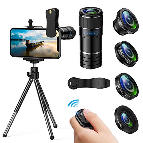 Phone Camera Lens, 5 in 1 iPhone Camera Lens Kit - 12x Telephoto Lens+180°Fisheye Lens+0.65x Wide Angle Lens+12x Macro Lens+Star Filter Lens,Phone Photography Video Lens with Tripod+Remote Shutter - Thumbnail 7