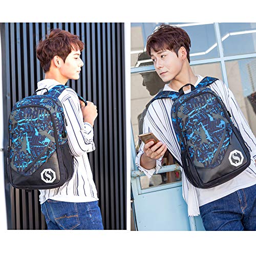 Anime Luminous Backpack, Teens Boys School Backpack Bookbag with Lunch Bag and Pencil Case Laptop Bag for 14" Laptop Travel Daypack Student Rucksack Shoulder Bag
