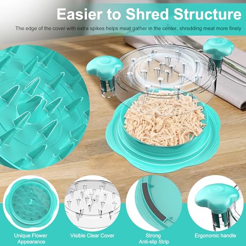 Large Chicken Shredder with Brush and Fork, Visible Shredder with Non-Slip Strip and Ergonomic Handle, BPA Free and Suitable for Chicken, Pork and Beef (Mint Green)