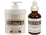 Advanced Clinicals Coconut Skin Care Value Set! 16oz Coconut Oil Moisturizing Cream and 1.8oz Coconut Face oil set. Best coconut cream and oil for face, body and hair.