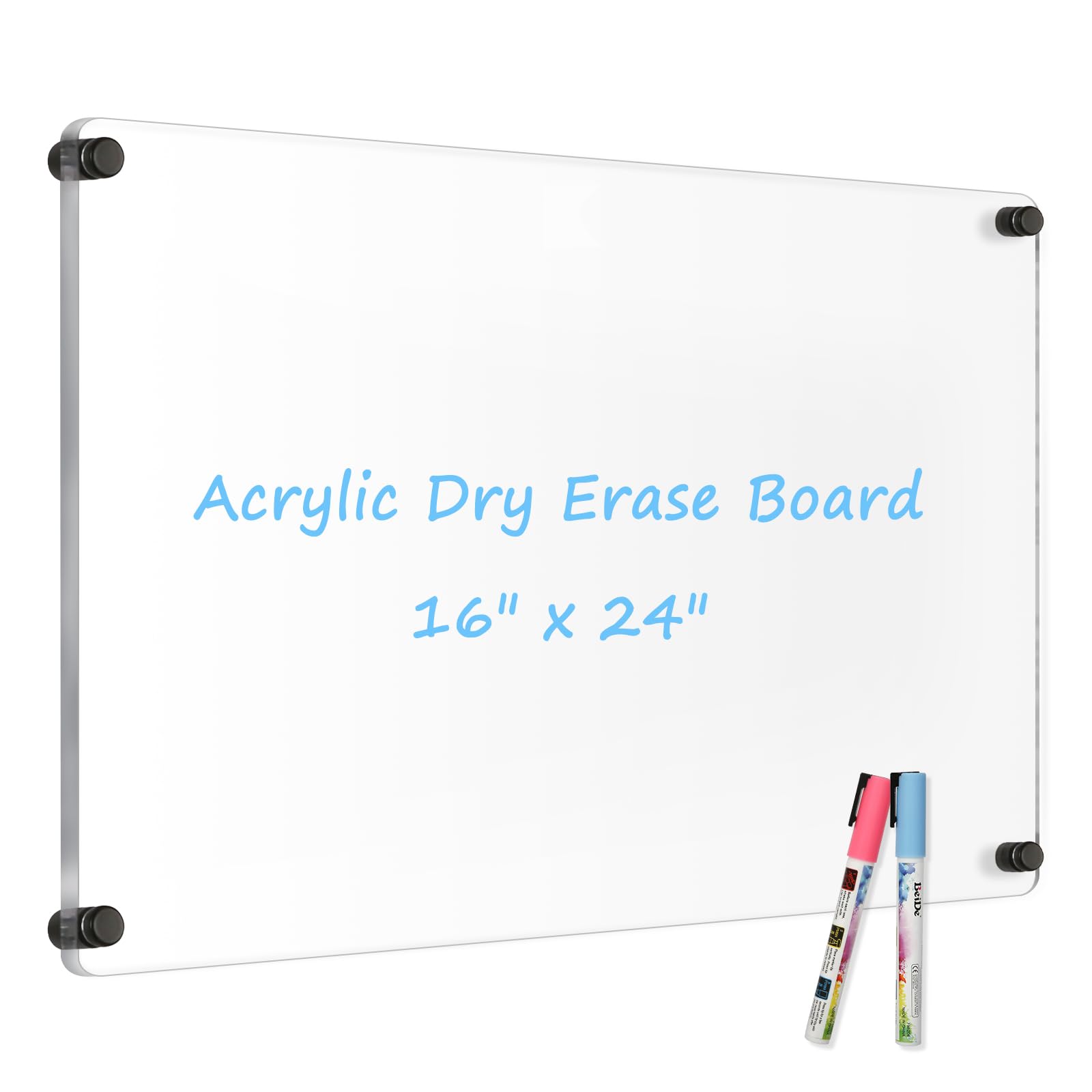 Photo 1 of AMUSIGHT Large Clear Acrylic Dry Erase Board, 24" X 16" Black Non-Magnetic Frameless Clear White Board for Wall, Erasable Acrylic Board for Wall, Home, Office, School, 2 Markers