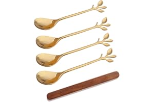 4Pcs Small Gold Tea Spoon Coffee Stirring Spoons Stainless Steel Ice Cream Spoons Sugar Appetizers Spoons, 4.7 Inches Dessert