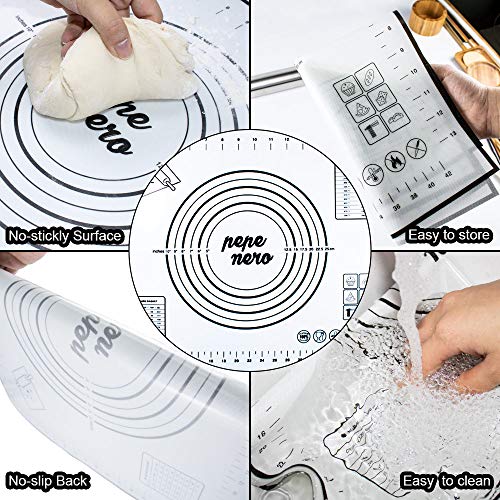 Rolling Pin and Silicone Pastry Mat Set,Stainless Steel Rolling Pin for Baking Dough,Fondant,Dumpling,Pizza,Pie,Pastries,Pasta and Cookies (stainless steel) - Thumbnail 3