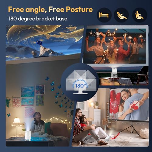 [2026 Upgraded & Android 14.0] Mini Projector Native 720P HD, Supports 4K 1080P, XGODY Gimbal 3 Pro Portable Projector 12000 Lumen, WiFi 6, Bluetooth, Auto Keystone, Video Projector for Home Cinema