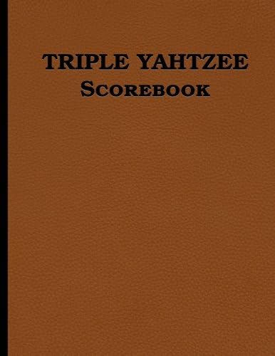 Triple Yahtzee Scorebook: 100 pages (double-sided); size = 8.5 x 11 inches, perfect binding; soft cover (leather look)