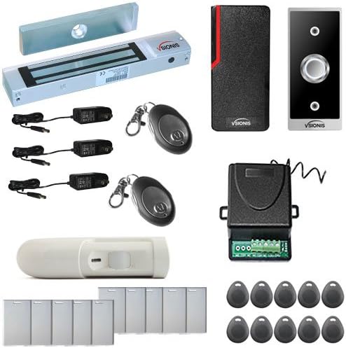 Vsionis FPC-5312 One Door Access Control Outswinging Door 300lbs Maglock with VIS-3001 Outdoor Weather Proof Reader no software 10000 Users Wireless Receiver with PIR Kit