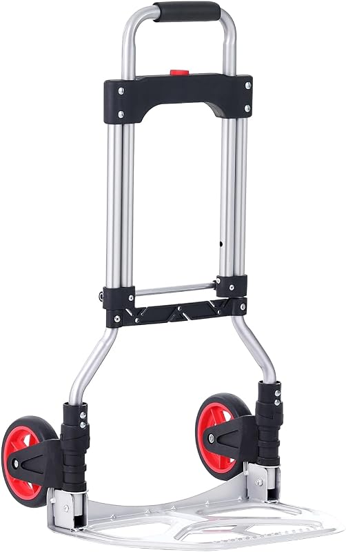Carretilla de Mano Plegable de Aluminio Carga de 80 kg Carro de Mano de Alta Resistencia con Ruedas de Goma Mango Telescópico para Transporte Doméstico, Mercancías de Almacén Supermercado
