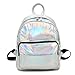 Holographic Laser Leather Backpack for Girls Pink Silver Mini Backpack for Women