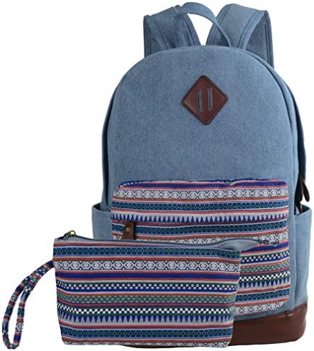 Imiflow Girls School Backpacks Canvas Travel Rucksack Book Bags Schoolbags (Denim Blue)