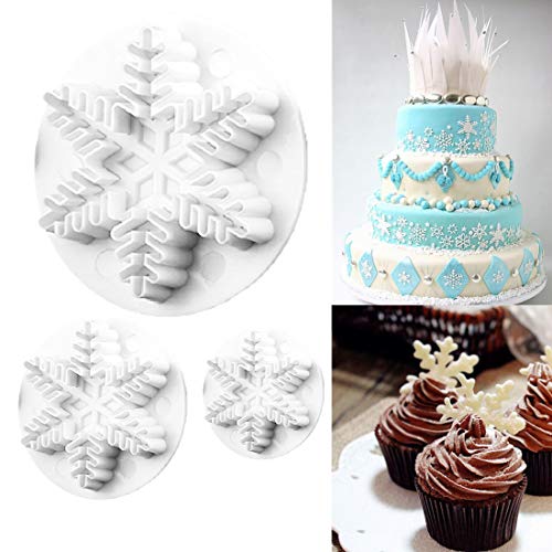Joylive New 3 Pcs Snowflake Fondant Cake Decorating Plunger Sugarcraft Cutter Mold Tools Snow Flake Xmas Cookies