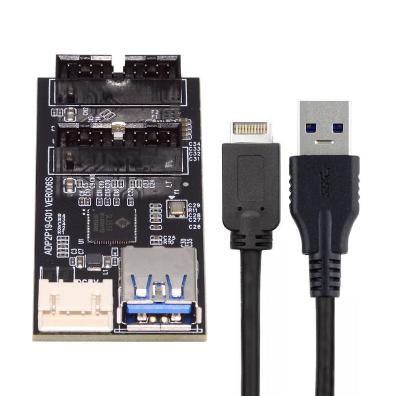 CY Card Type-E or 19/20Pin Header to USB 3.0 19/20Pin Dual Ports Female PCBA Type Adapter Splitter HUB 5Gbps